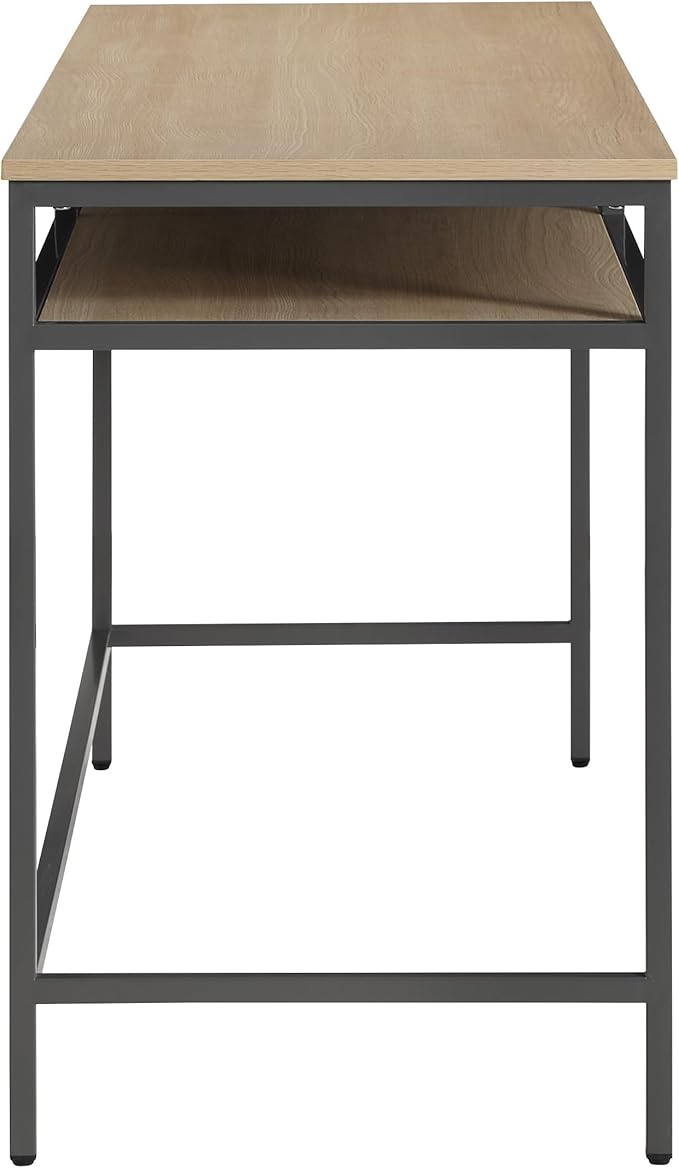 OSP Home Furnishings Modern 60-inch Woodgrain Top Multipurpose Desk Table Graphite Grey Metal Frame with Oak Top Finish