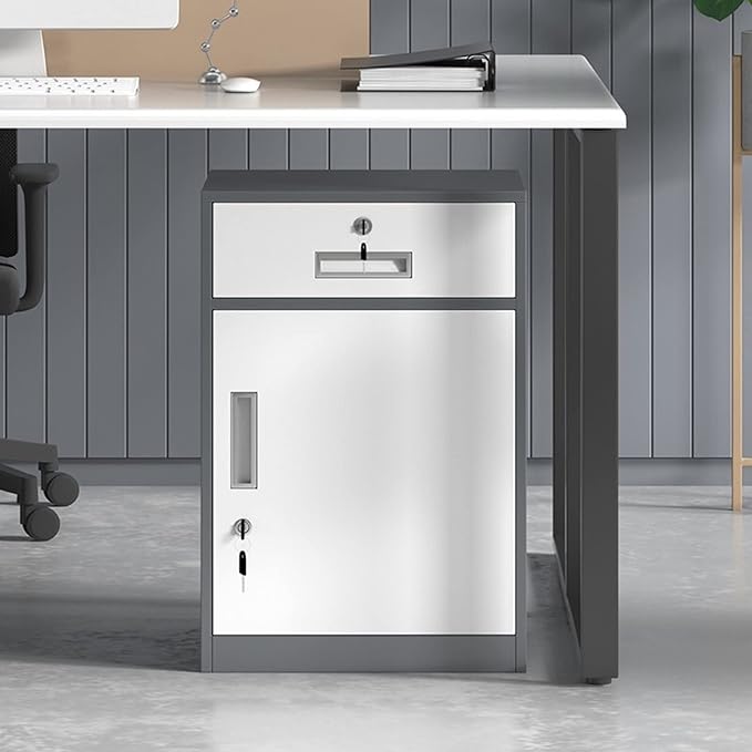 HASMI Filing Cabinet File Cabinet with Lock Under Desk Metal Filing Cabinet 1 Drawer and 1 Cabinet File Cabinet for Legal/Letter/A4 File Fully Assembled Storage Cabinet (Color : Gris)
