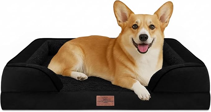Comfort Expression Orthopedic Dog Bed for Large Dogs 35x22 Inch Waterproof Egg Crate Foam Large Pet Bed with Removable Bolsters Dog Couch with Washable Cover &amp Non-Slip Bottom Black