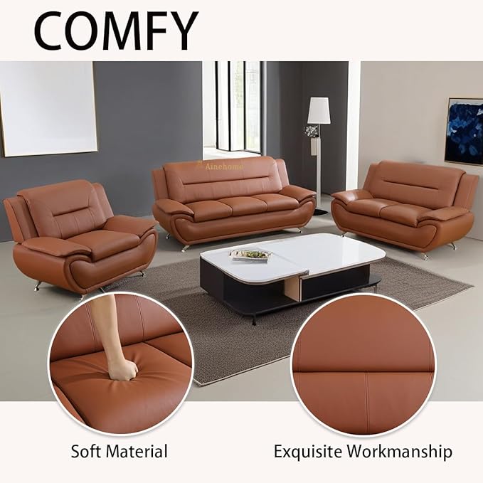 A Ainehome Sectional Sofa Sets Living Room Furniture Sets Modern Faux Leather Sofa Couch 6-Seat Sofa for Living Room(A-Orange Sofa+Loveset+Chair)