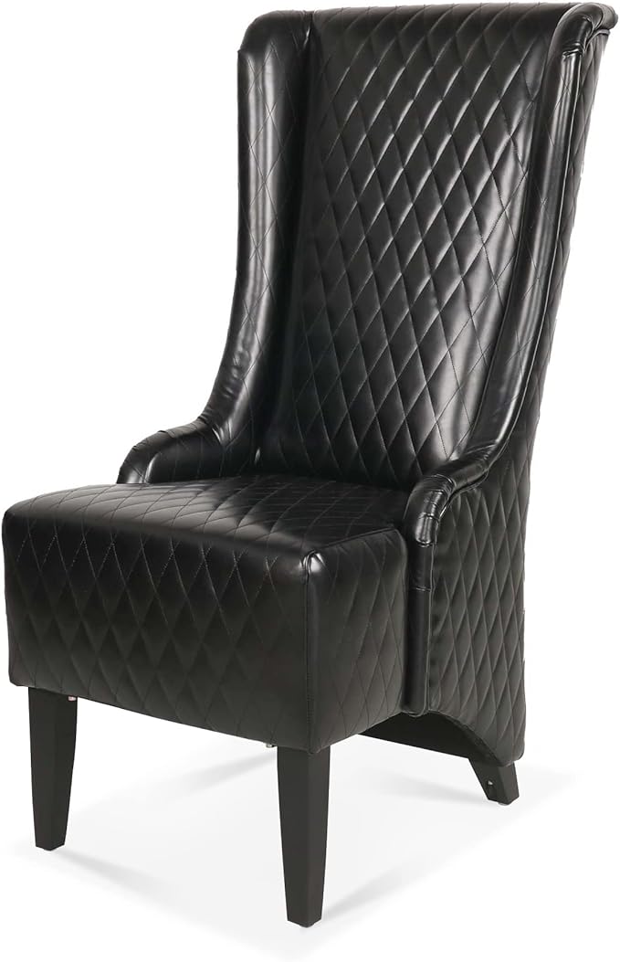 Dining Chair Comfy High Wingback Accent Chair for Dining Table PU Leather Upholstered Accent Side Chairs with Soft Padded &amp Wooden Legs for Living Room Dining Room Bedroom (Black)