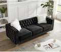 i-POOK 83 W 3 Seat Velvet Couch Chesterfield Sofa with 2 Plush Pillows Crystal Legs and Nailhead Trim Arms Button Tufted Black Couch for Living Room Office Guests Room