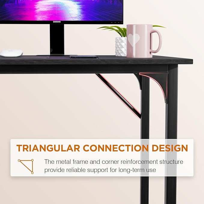 PayLessHere | 32 Inch Computer Desk | Black | Office Desk with Metal Frame Adjustable Feet | Water-Resistant Scratchproof Surface | Sturdy Writing Table for Home Office or Study | Pack of 1