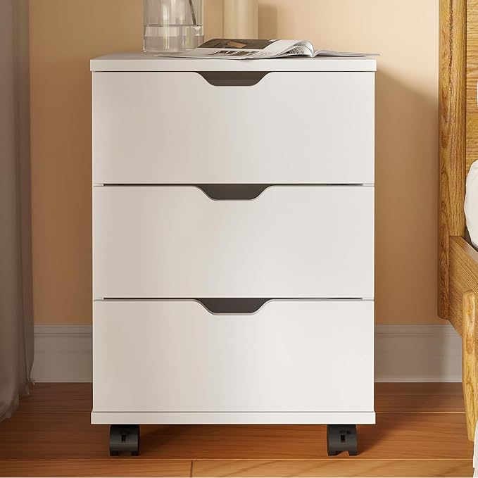 3 Drawer File Cabinet with Wheels Heavy-Duty Steel Rolling Drawer Cabinet Under Desk Filing Cabinet for Home Office Storage 15.74 W x 15.74 D x 22.16 H (White)