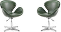 Manhattan Comfort Raspberry Adjustable Swivel Accent Chair Set of 2 with 360° Turn Polished Chrome Base Modern Retro Design Ideal for Living Room and Home Office Forest Green Faux Leather