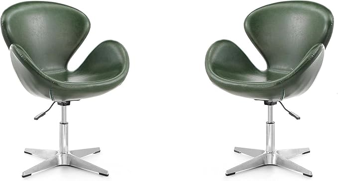 Manhattan Comfort Raspberry Adjustable Swivel Accent Chair Set of 2 with 360° Turn Polished Chrome Base Modern Retro Design Ideal for Living Room and Home Office Forest Green Faux Leather