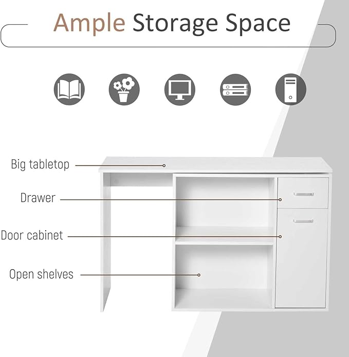 L Shaped Corner Desk with Storage Shelves and Rotating Design for Home Office White