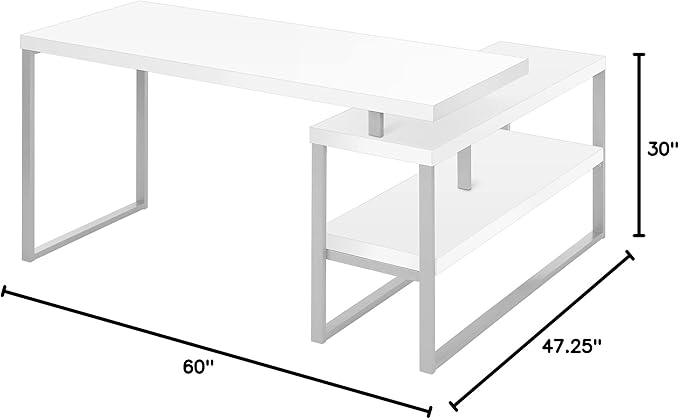 Monarch Specialties I 7585 Computer Desk Home Office Corner Left Right Set-up Storage Shelves 60 L L Shape Work Laptop Metal Laminate White Grey