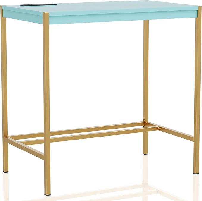 24/7 Shop at Home Fultonville Modern Metal Writing Desk with USB Port Power Outlet for Workstation Home Office Study Room Aruba Blue and Gold