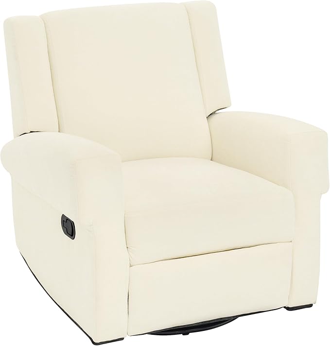Merax Manual Recliner Chair with Swivel and Rocker 2-Position Chenille Recliner Sofa with Pull Handle Compact Recliner for Living Room Nursery Home Theater White