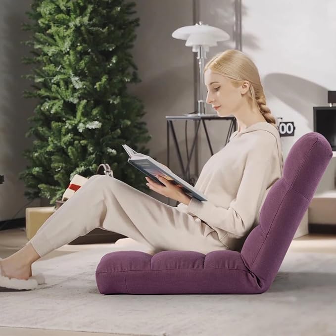 Folding Floor Chair with Back Support Adjust Lay Flat Recliner Oversized Lounge Wide Lazy Boy Gaming Ergonomic Single Sofa Seat for Living Room Bedroom(Purple)