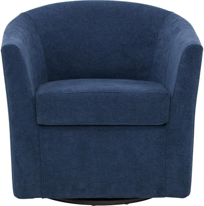 Pemberly Row Traditional Fabric Swivel Club Chair Indigo Finish 30.5 W x 30 H x 27 D Padded Removable Seat Flared Arms 360 Degree Swivel Base Elegant Accent Chair for Living Room or Office