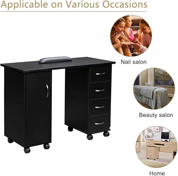 Black Rolling Home Office Desk with 4 Drawers Wheels Mobile Study Writing Desk for Dorm Apartment BedroomRolling Black Work DeskHome Office Desk Desk with Storage 47 L x 21.3 W x 31.9 H
