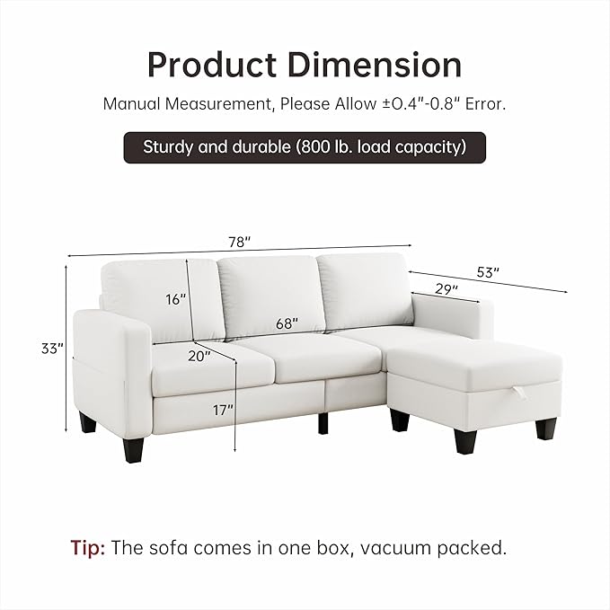 Youmumeub Sectional Couches for Living Room - Convertible Sofa and Storage Bench79''Modern Corner ConfigurationSuitable for Living Room Apartment Bedroom and Office-Beige | Reversible Chaise Wash
