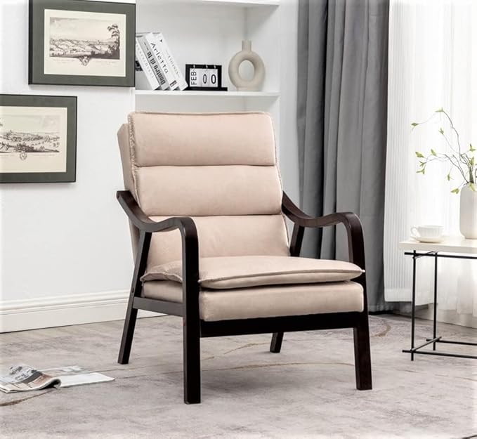 Mid Century Modern Accent Chair for Living Room Bedroom or Office Retro-Styled Armchair with Solid Wood Frame and Plush Cushioning Spotted Microfiber Light Camel