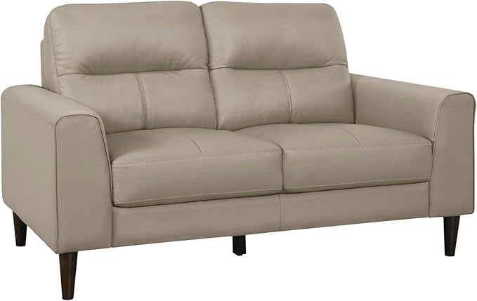 Lexicon Leather Match Loveseat Sofa Modern Couch Sofa Oversized Loveseat Solid Wood Legs Top Grain Leather 2 Seater Couch for Living Room Bedroom Office Apartment Waiting Room Latte