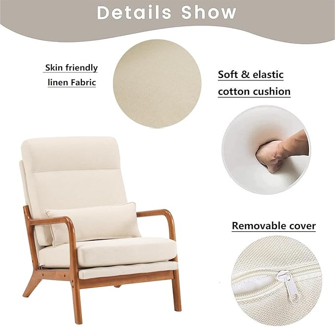 Accent Chair for Living Room Mid-Century Modern Upholstered Armchair with PillowReading Arm ChairComfy Accent Chair for Bedroom