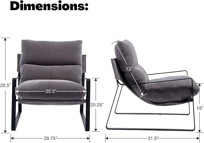 LukeAlon Modern Linen Accent Armchair Upholstered Living Room Chair with Metal Base Thickened Cushion Single Sofa Chair Comfy Lounge Chair for Bedroom Living Room Grey