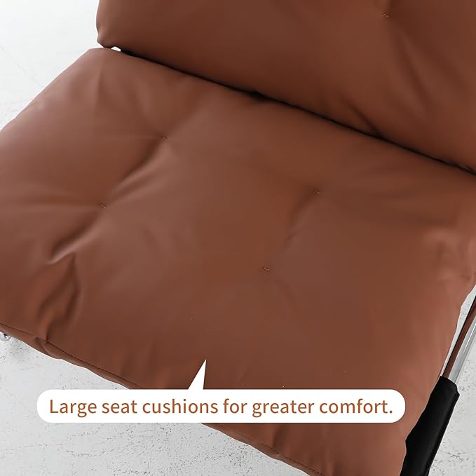 Modern Leather-Look Accent Armchair with High Back Wing Design Metal Legs &amp Deep Seat – 350 lbs Capacity Oversized Lounge Chair for Living Room Home Office Bedroom (Brown)