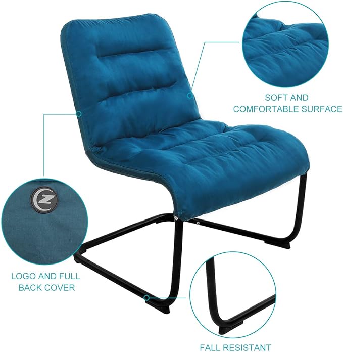 Upholstered Durable Metal Modern Chair with Soft Cushion Blue - Ideal for Bedrooms Living Rooms Dorms Indoor Spaces Accent and Lounging