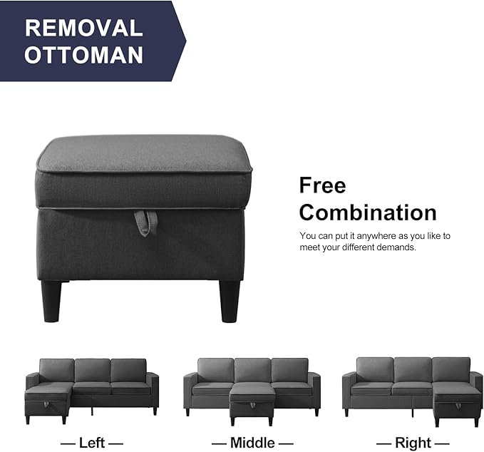 3 Pieces Living Room Sofa Set Linen Couch and Loveseat &amp Chair Sets with Ottoman &amp Armchair Modular Sectional Sofa Couch Furniture Set Wood Legs Sofas Couches for Living Room - Dark Grey