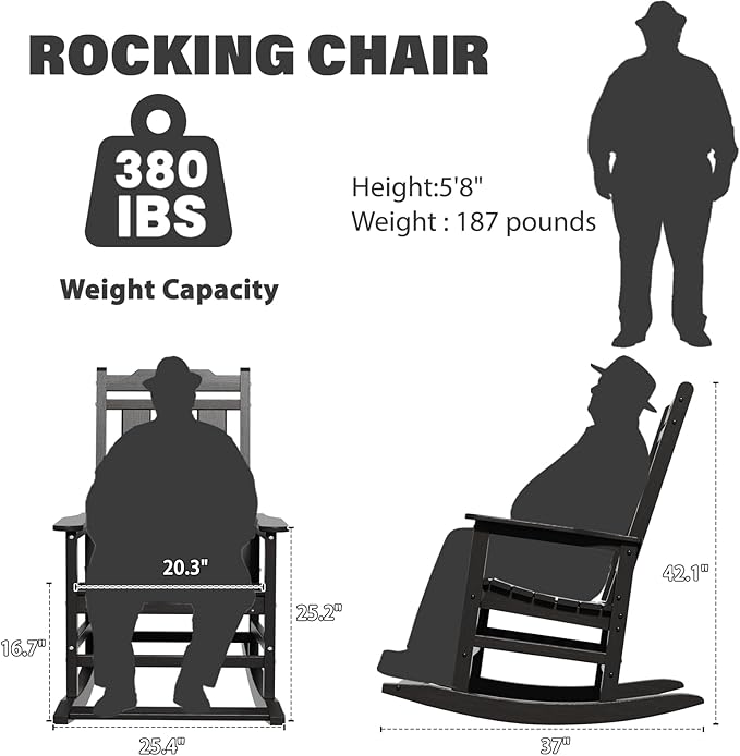 Rocking Chair Outdoor Rocking Chair for Adults HDPE Outdoor Chairs with Footboard All Weather Resistant Porch Rocker Black