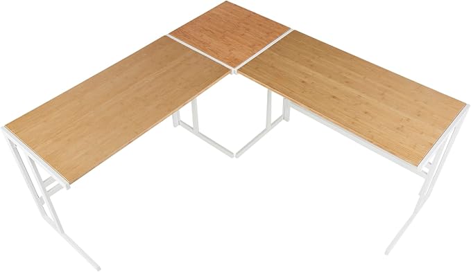 LumiSource Roman L Shaped Desk Home Office Desk Computer Desk White Desk Natural Wood Desk for Bedroom L Shaped Gaming Desk Farmhouse Desk
