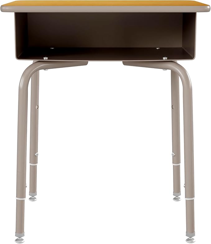 Flash Furniture Billie Student Desk - Maple Open Front School Desk - Silver Metal Frame - 24W x 18D Adjustable Height Durable for School or Remote Learning