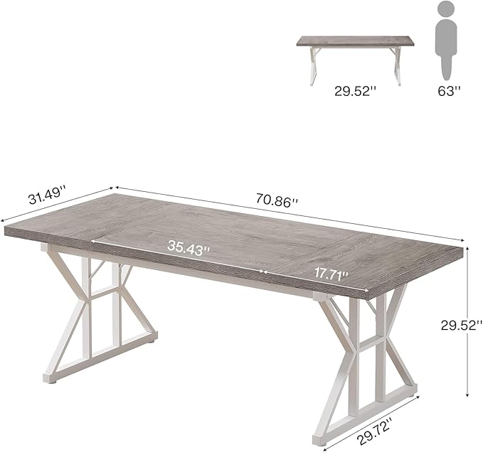 Tribesigns 70.86-Inch Large Executive Desk Industrial Home Office Computer Desk Simple Long Writing Study Table Business Furniture (Grey/White)