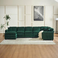 Modern U Shaped 6-seat Sectional Sofa Couch with one Ottoman and Three toss PillowsModular Sofa for Living RoomCorduroy Sofa (GreenCorduroy-7 Seat)