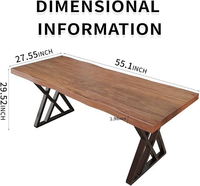 Solid Wood Computer Desk Study Office Desk 55 Writing Desk Modern Simple Style PC Table Black Metal Frame Solid Wood Planks 55 D x 27 W x 29 H for Home Office BedroomRustic Brown