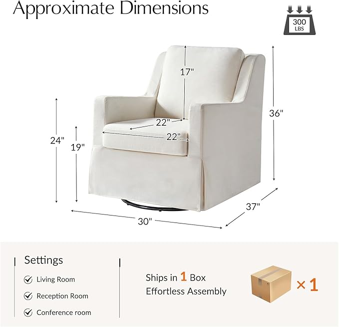 HULALA HOME Swivel Rocker Chair Farmhouse Swivel Rocking Accent Chair with Washable Slipcover Fabric Upholstered Barrel Armchair with Down Filled Cushions Ivory