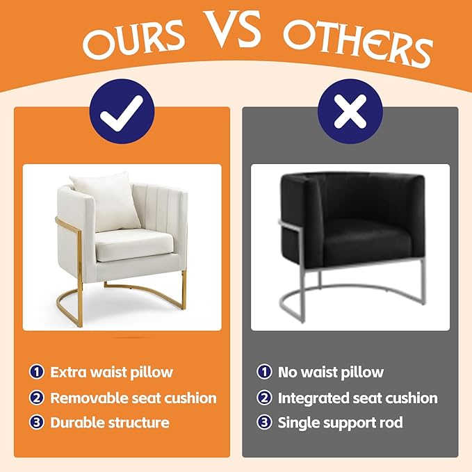 Velvet Modern Living Room Accent Chairs Set of 2 Upholstered Mid-Century Barrel Chairs for Bedroom Side Club Reception Chairs with Gold Metal Legs White