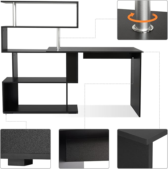 41.7 L Shaped Desk with 4-Tier Storage Shelves Computer Corner Desk for Study Home Office Living Room (Black)
