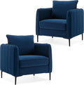 Blue Velvet Accent Chairs Set of 2 Modern Upholstered Accent Chair Comfy Velvet Armchair with Thick Cushion and Wood Frame Single Sofa/Side Chair for LivingRoom Bedroom Nursery Office