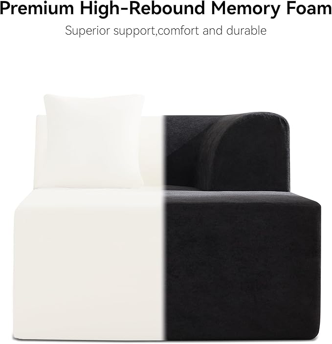 140''Oversized Cloud Velvet Curved Sectional Couch Boneless Couch with L-Shape Chaise Upholstered Compression Memory Foam Modular Sectional Sofa for Living Room No Assembly Required Black
