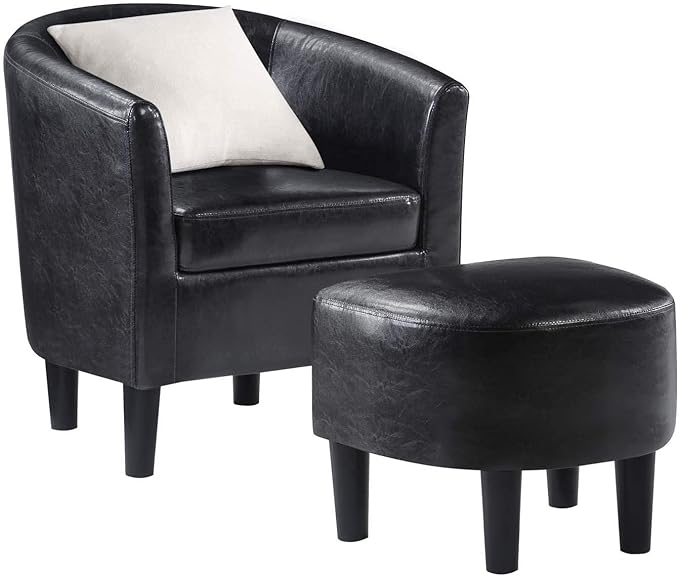 Convenience Concepts Take a Seat Churchill Accent Chair with Ottoman Black Faux Leather
