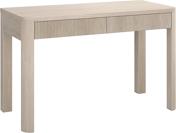 Henn&ampHart 48 Fluted Modern Rectangular Wooden Home Office Desk Computer Desk Writing Table with 2 Ribbed Storage Drawers for Bedroom Living Room or Home Office Beech White