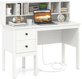 LDAILY Moccha Desk with Storage Drawers &amp Hutch Home Office Computer with Charging Station 5-Cubby Hutch &amp 2 Drawers Makeup Vanity Desk Wood Executive Desk Study Writing Desk for Bedroom