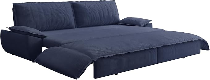 73.2‘’ Queen Size Sofa Bed Corduroy Loveseat 3-in-1 Convertible Sleeper Sofa Couch Love Seat Pull Out Sofabed Space Saving Blue