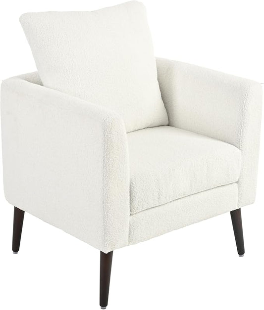 Modern Accent Chair for Living Room Chairs Comfortable Lumbar Support Armchair Removable Cushion Covers Single Sofa Chair with Solid Wood Legs Bedroom Reading Chair White