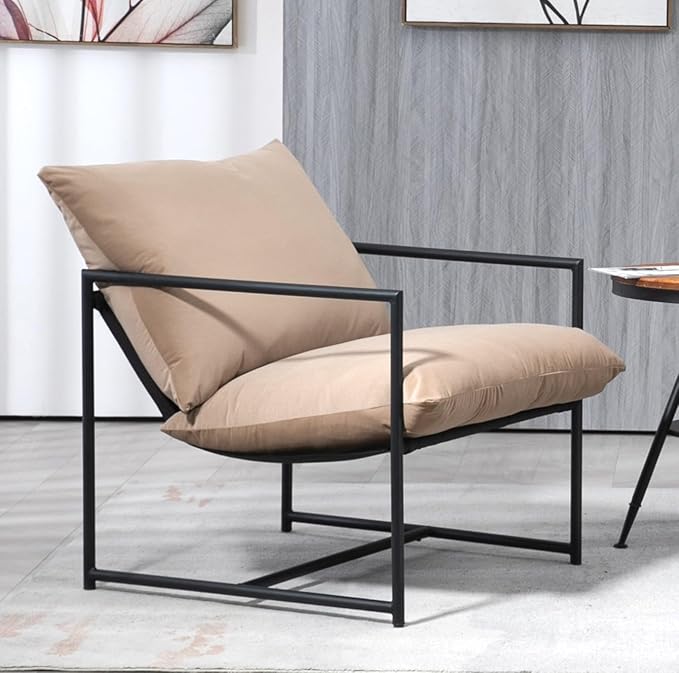 Serenity Accent Modern Velvet Arm Chair with Reclined Seat Sleek Design Durable Metal Frame Soft Upholstery and Plush Comfort for Stylish Living Room Camel