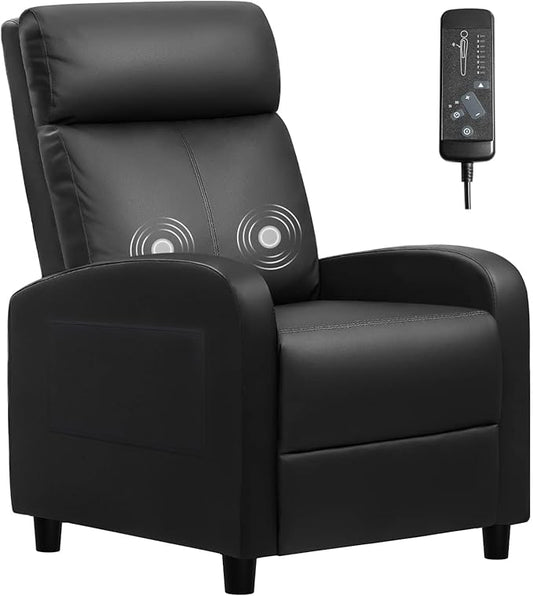 Furniwell Massage Recliner Chair for Living Room Adjustable PU Leather Reclining Chair Home Theater Seating Modern Winback Single Sofa for Adults with Footrest (Leather Black)