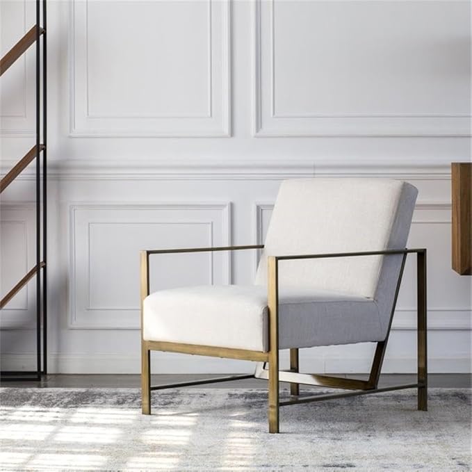Pemberly Row 33 Fabric Arm Chair Flax Beige/Brushed Gold Finish Steel Frame Upholstered Modern Lounge Chair for Living Room or Accent Seating 27 W x 31.5 D 330 lbs Capacity
