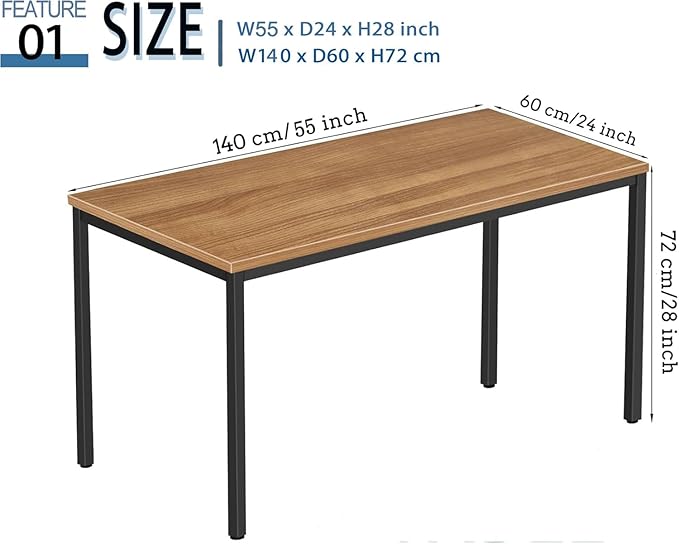 55 × 24 inches Desk Sturdy Metal Frame Computer Desk Spacious Office Desk &amp Writing Desk with Easy Assembly Durable Workstation for Home Office