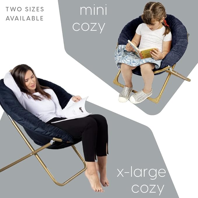Milliard Saucer Chair For Adults Teens &amp Kids Navy Blue Faux Fur XL Circle Chair for Bedroom Dorm &amp Gaming Foldable Comfy Accent Seat for Small Spaces Folding Moon / Mushroom / Round Sty