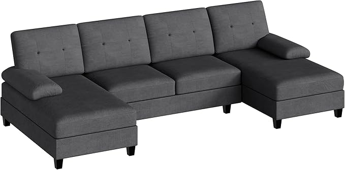 Walsunny Sectional Couches for Living Room Convertible U-Shaped Sofa Couch with Double Chaise 4 Seat Sofa Set Modular Sectional Sofa for Living Room Apartment Bedroom Black