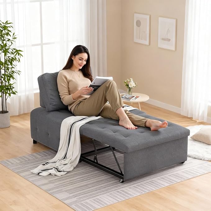 CMOHOMA Sleeper Sofa BedConvertible Pull Out Couch with Adjustable BackrestLinen Chaise Lounge ChairSectional Couches for Living RoomBedroomApartmenGray