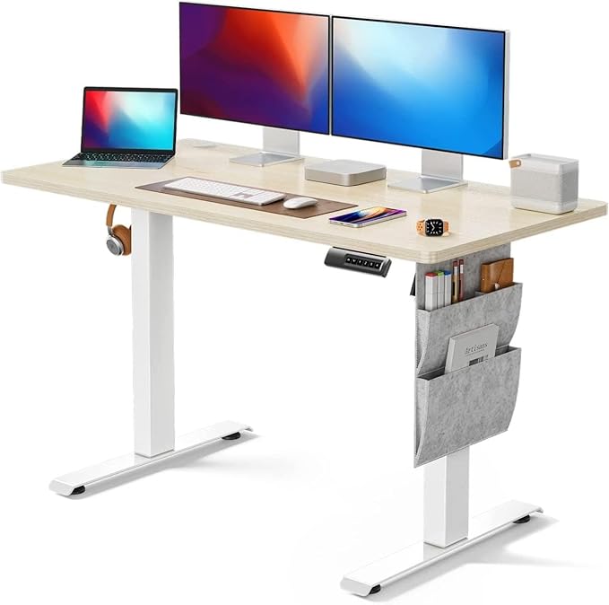 Marsail Height Adjustable Desk Electric Height Adjustable Desk with Storage Bag Standing Desk for Home Office Computer Desk Memory Preset with Headphone Hook 60 x 120 cm