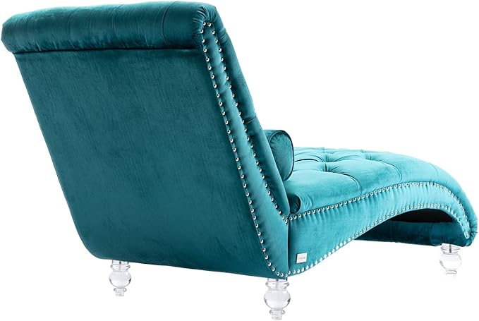 Leisure Velvet Concubine Sofa Accent Sofa Chaise Reclining Lounger Barrel Sofa with Acrylic Feet (Teal)